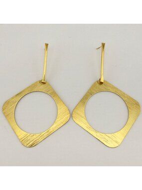 Large Gold Tone Brushed Geometric Drop Earrings Modern Square Statement